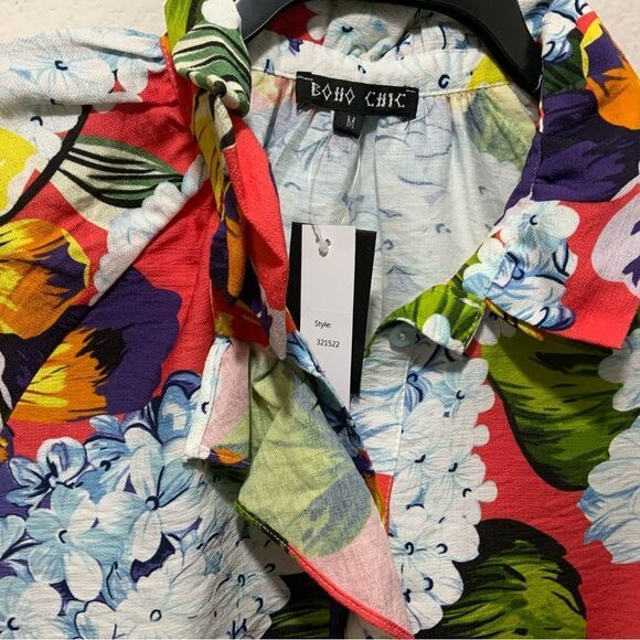 New BOHO CHIC Button Front Blouse multicolored flowers Hawaiian - Picture 3 of 10
